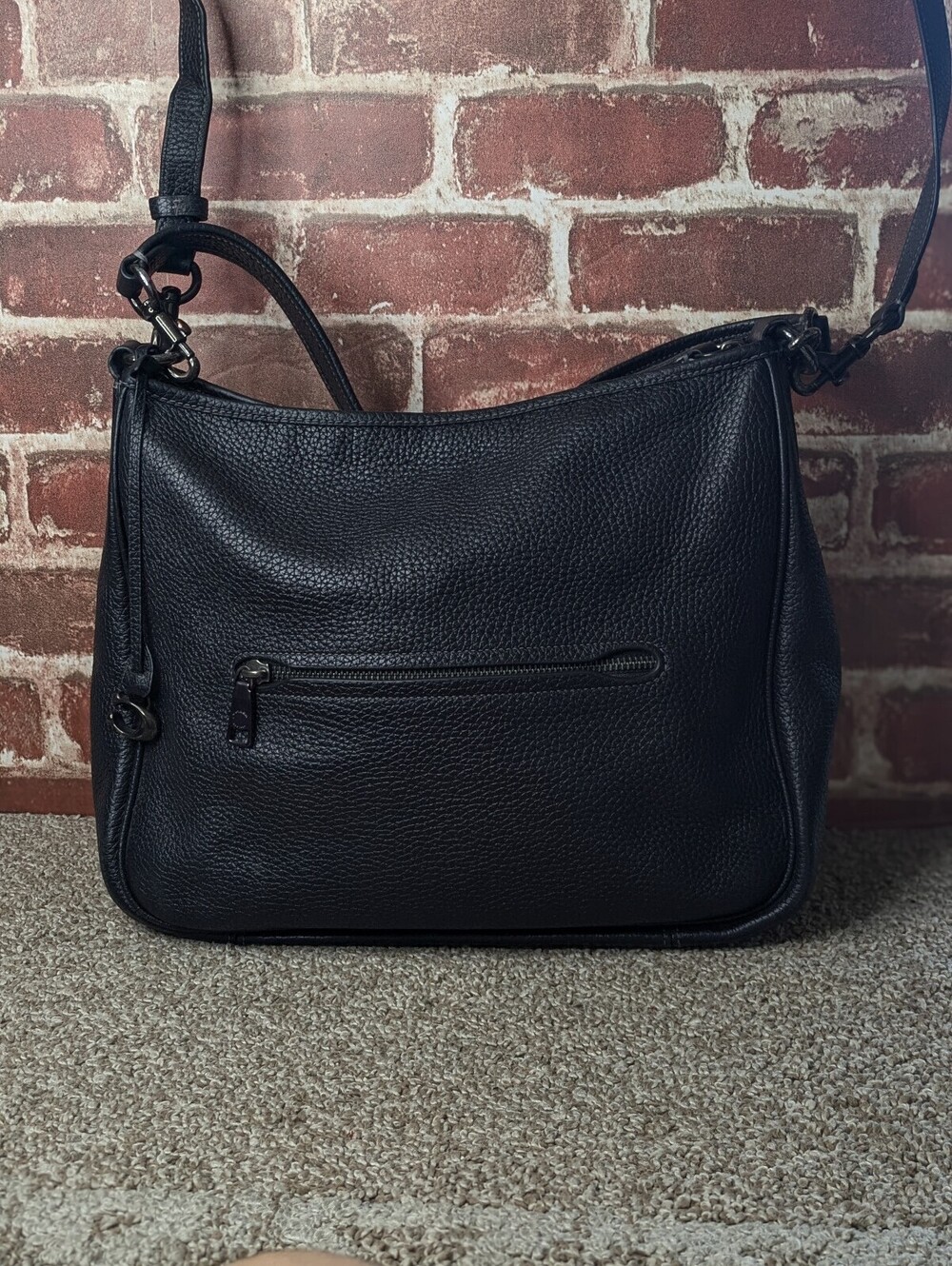 Coach Cary Shoulder Bag Black Soft Pebble Leather Crossbody Purse